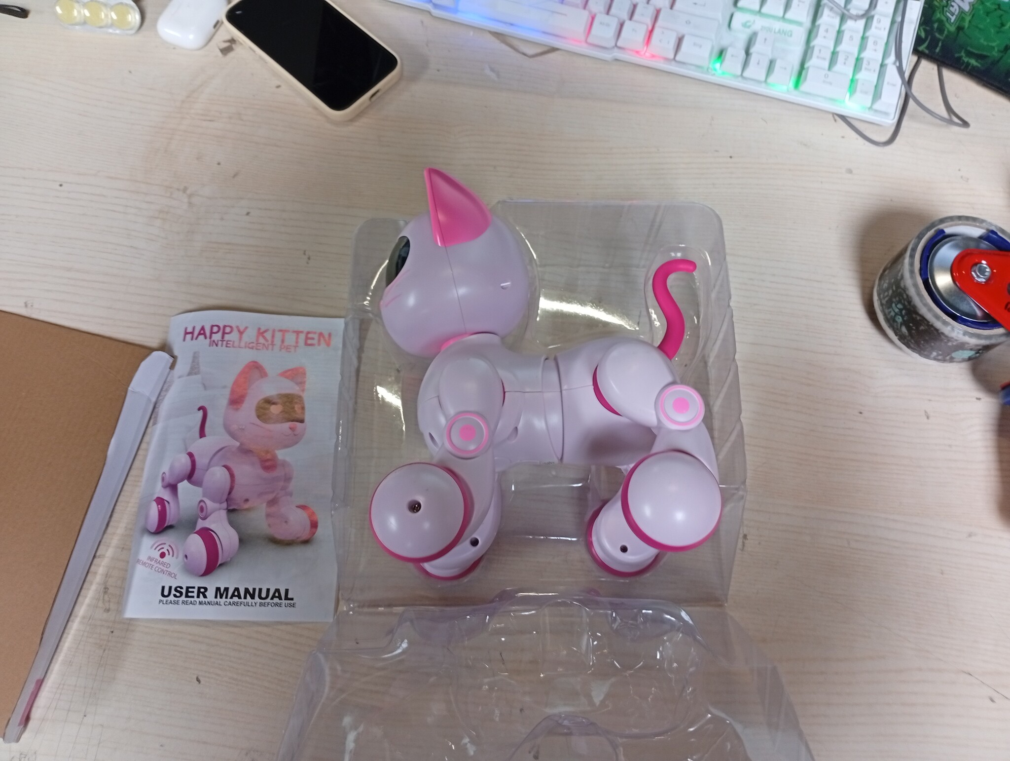 VEVOR Interactieve Robot Kat - Roze - 21 x 18 x 22 cm - Programmeerbaar speelgoed