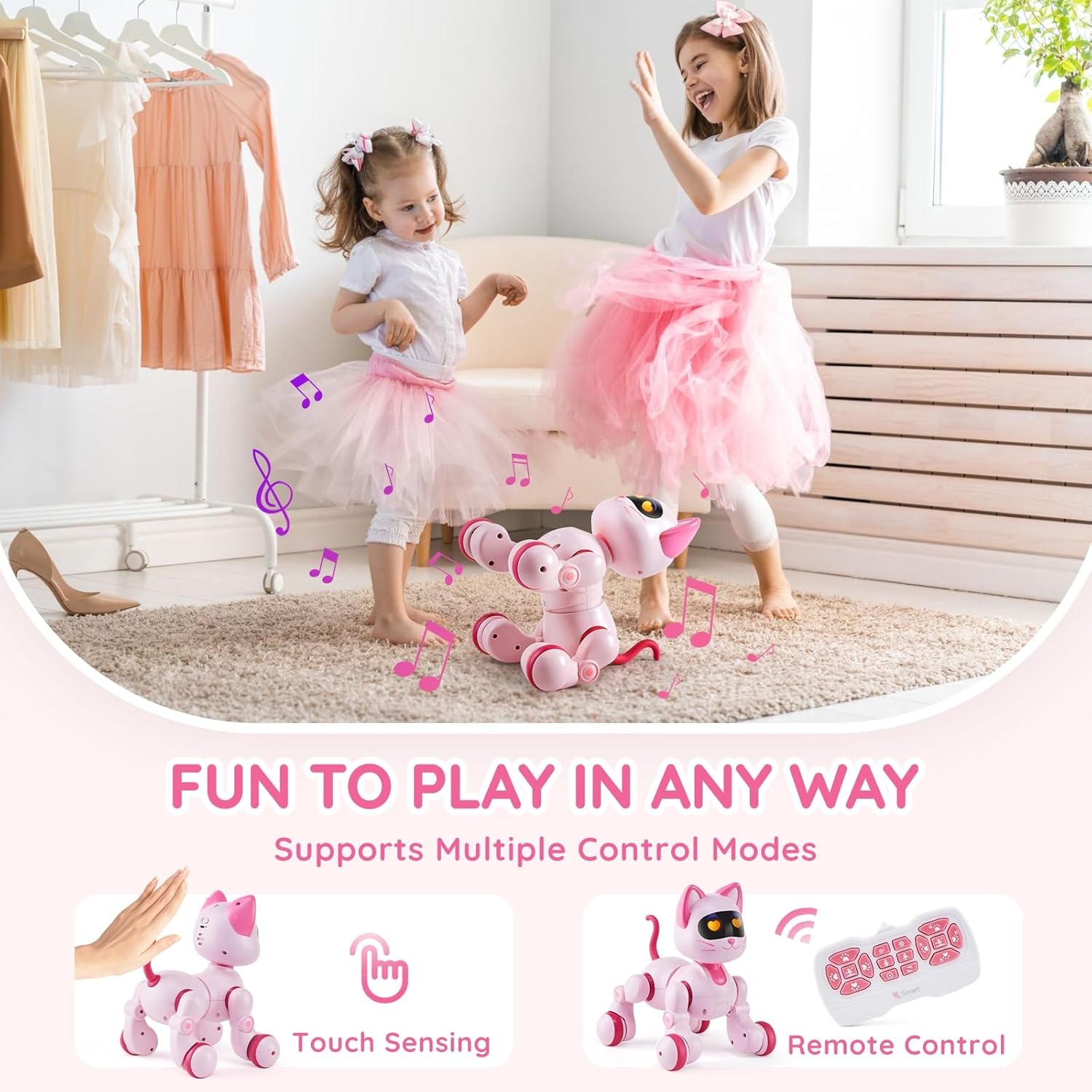 VEVOR Interactieve Robot Kat - Roze - 21 x 18 x 22 cm - Programmeerbaar speelgoed