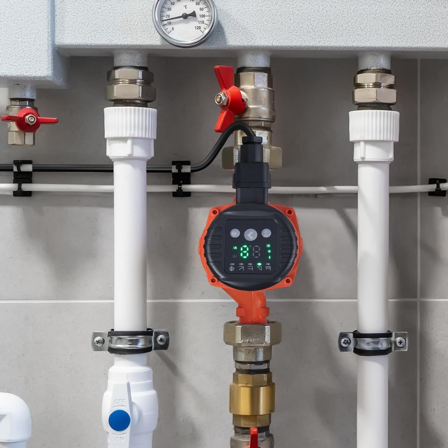 VEVOR LPS25-8BP-180 Warmwatercirculatiepomp, 67 l/min, automatische waterpomp, ECM, 220 V, 60 W, 8 m, afvoerhoogte voor verwarmingssysteem, water