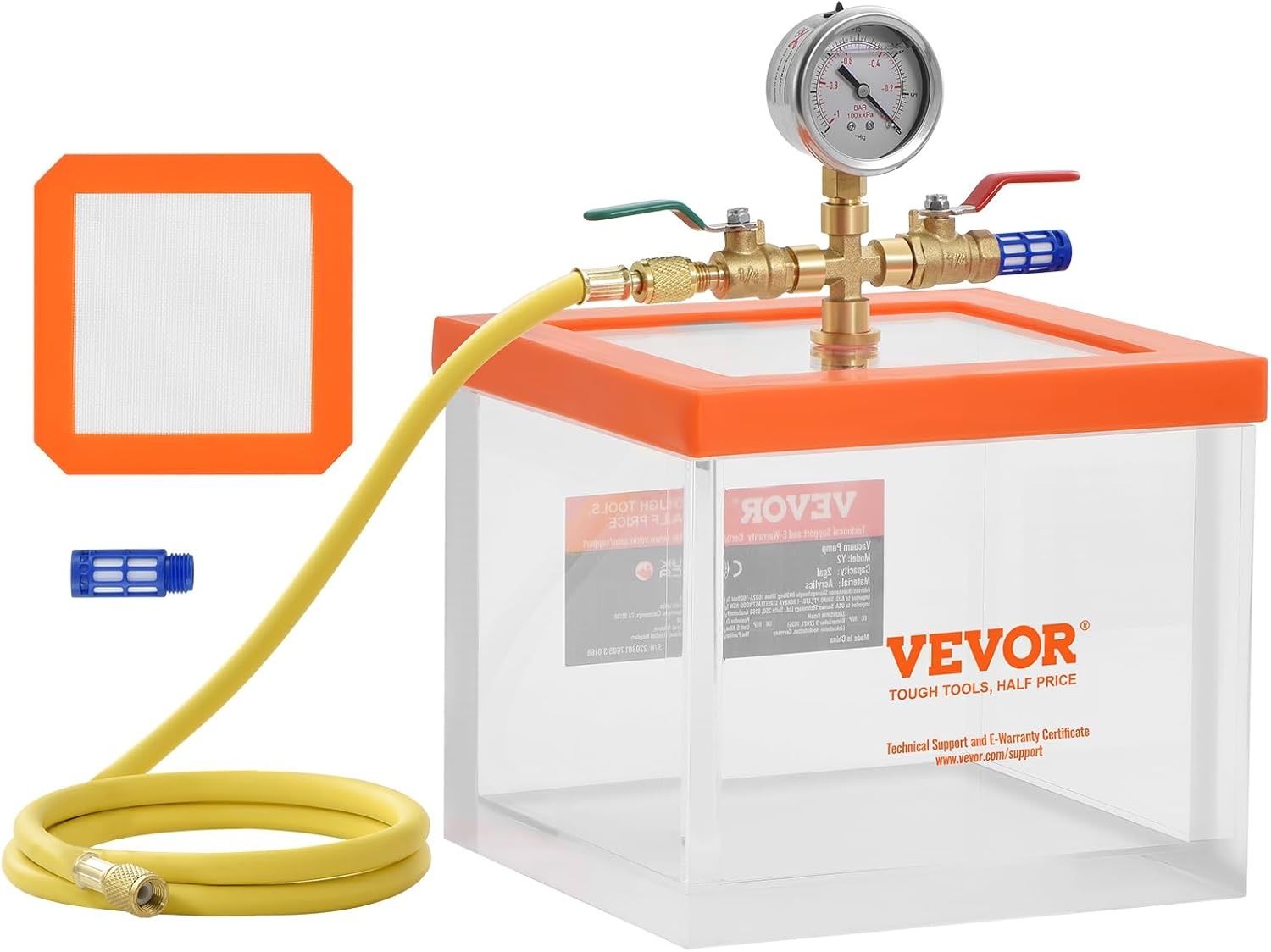VEVOR Vacuümkamer 7,57 l, multifunctionele acryl vacuüm ontgassingskamer, transparante vacuümkamer voor het ontgassen van hars, ontgassing, ontgassing van gips, vacuümafzuiging acryl