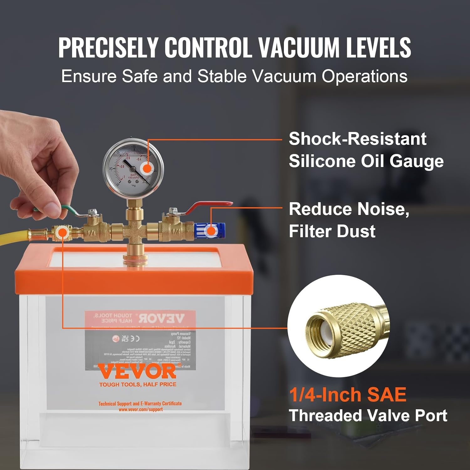 VEVOR Vacuümkamer 7,57 l, multifunctionele acryl vacuüm ontgassingskamer, transparante vacuümkamer voor het ontgassen van hars, ontgassing, ontgassing van gips, vacuümafzuiging acryl