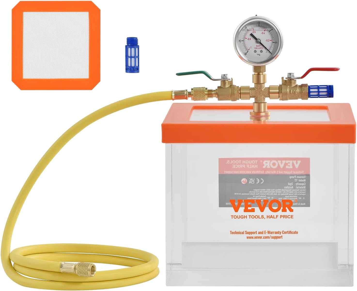 VEVOR Vacuümkamer 7,57 l, multifunctionele acryl vacuüm ontgassingskamer, transparante vacuümkamer voor het ontgassen van hars, ontgassing, ontgassing van gips, vacuümafzuiging acryl