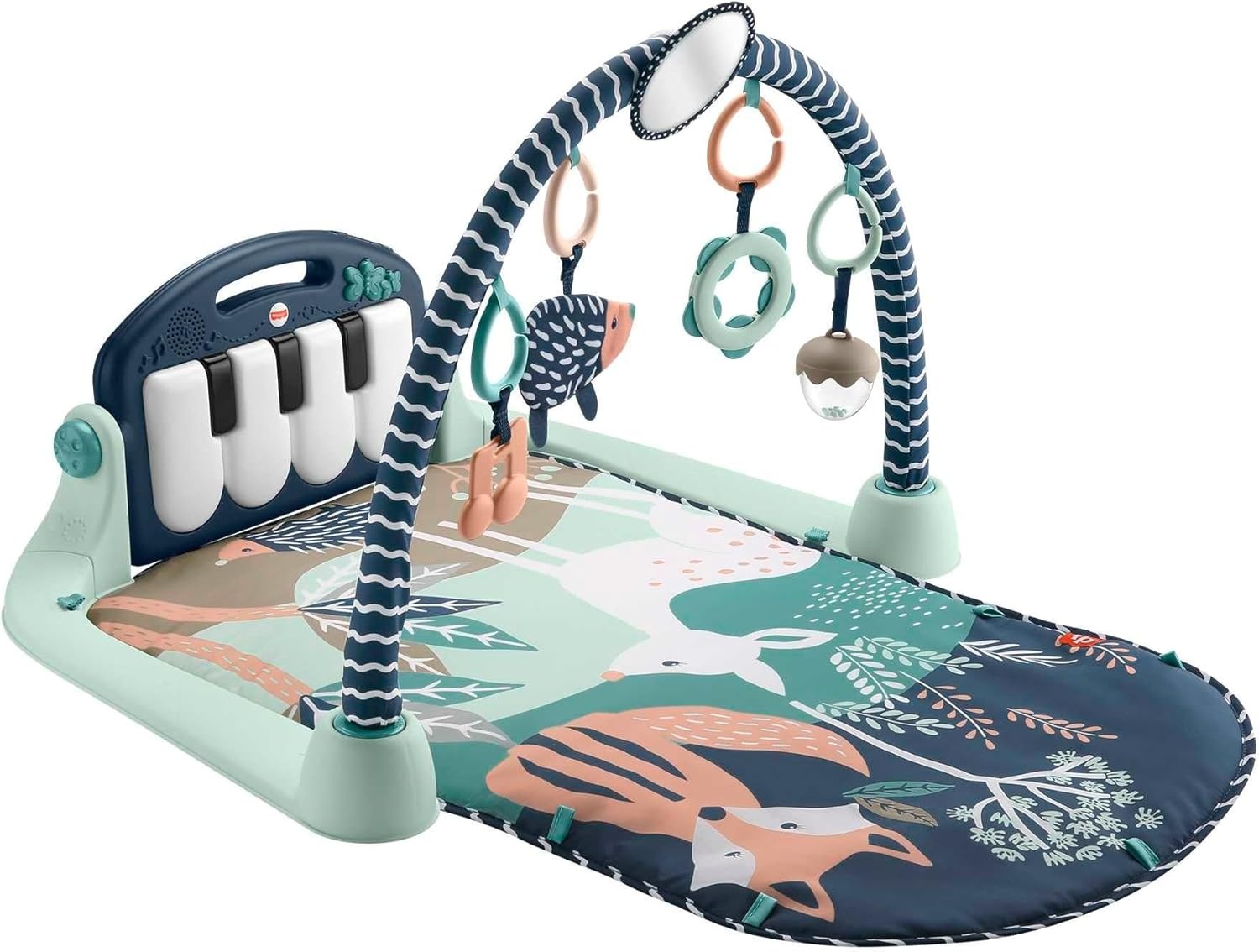 Fisher-Price BabyGym Speelmat voor Pasgeborenen met Trappel en Speel Piano Muziekspeelgoed en Speelgoed voor Spelen op de Buik, Marineblauw Hertje [Amazon Exclusive], HKX37