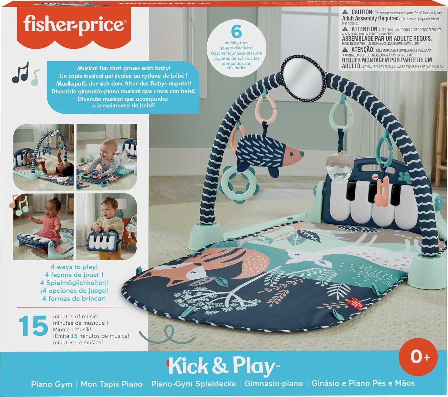 Fisher-Price BabyGym Speelmat voor Pasgeborenen met Trappel en Speel Piano Muziekspeelgoed en Speelgoed voor Spelen op de Buik, Marineblauw Hertje [Amazon Exclusive], HKX37