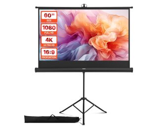 VEVOR Projectiescherm met standaard, 60 inch 160 ° groothoek binnen en buiten, projectiescherm, 16:9 4K HD kreukloze draagbare statiefschermen met draagtas, voor bioscoop, thuisbioscoop, kantoor