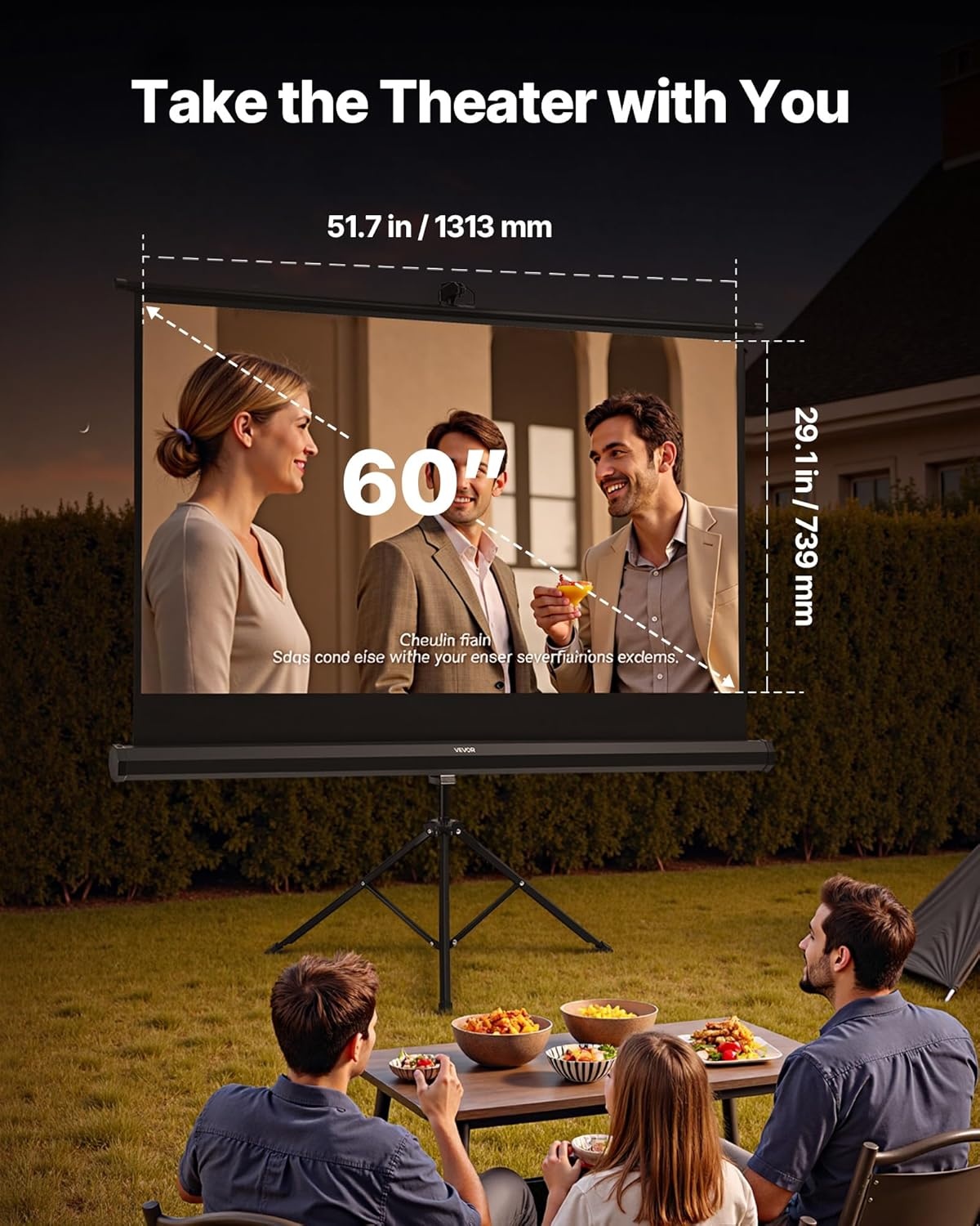 VEVOR Projectiescherm met standaard, 60 inch 160 ° groothoek binnen en buiten, projectiescherm, 16:9 4K HD kreukloze draagbare statiefschermen met draagtas, voor bioscoop, thuisbioscoop, kantoor