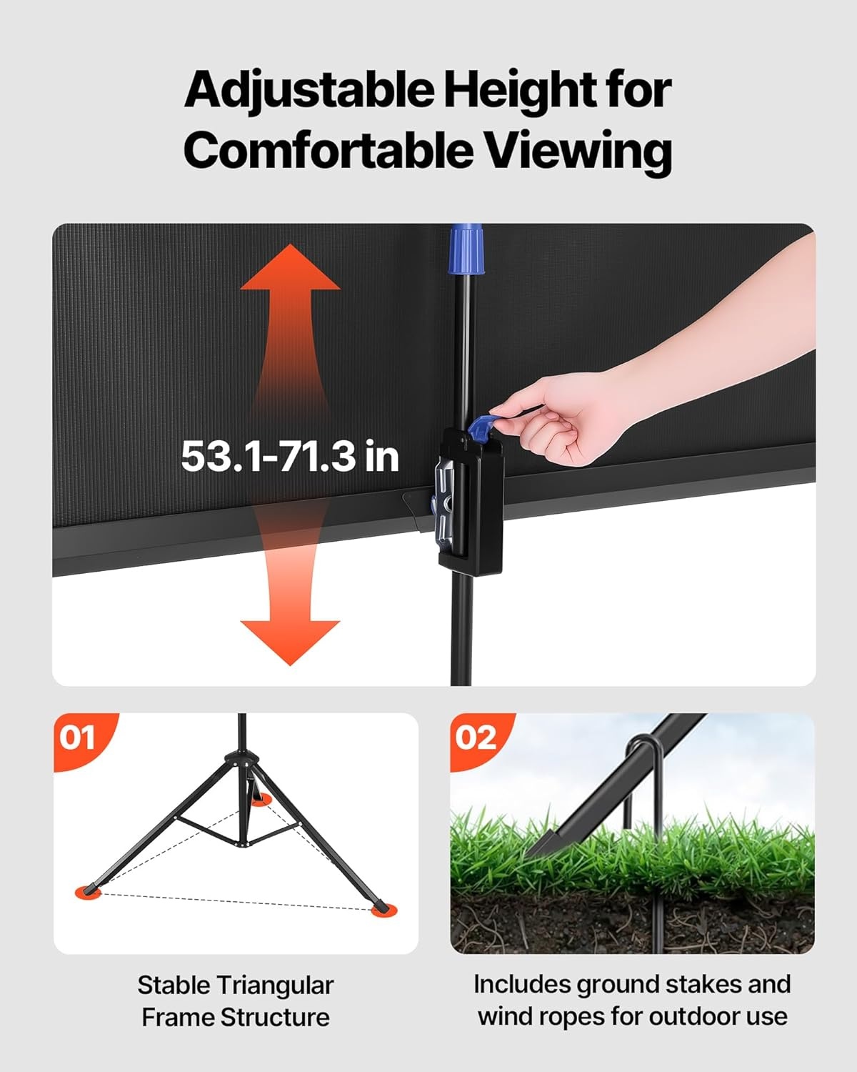 VEVOR Projectiescherm met standaard, 60 inch 160 ° groothoek binnen en buiten, projectiescherm, 16:9 4K HD kreukloze draagbare statiefschermen met draagtas, voor bioscoop, thuisbioscoop, kantoor