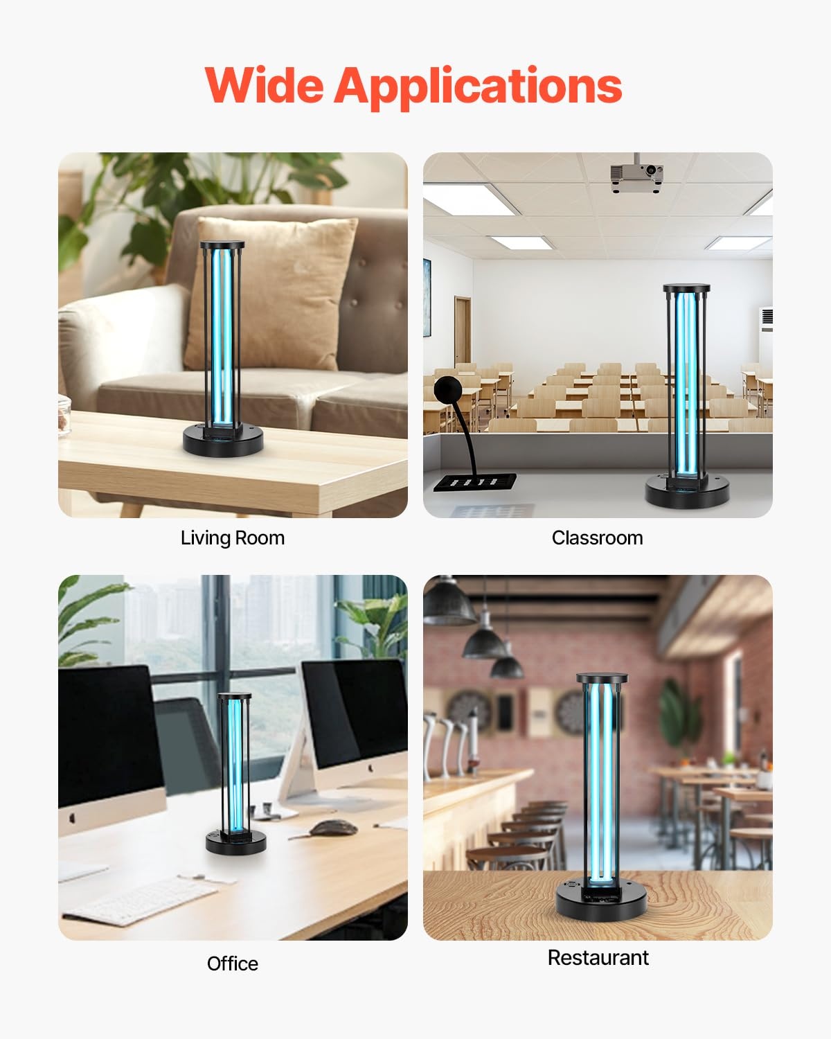 VEVOR UV-desinfectielamp, 36 W, kiemdodende lamp met uv-stralen met ozonreiniger, UVC-licht met timer 30/60/120 minuten en afstandsbediening, voor ruimtes tot 37 m², woonkamer