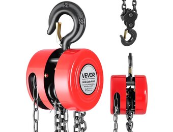 VEVOR Handmatige kettingtakel, draagvermogen 2 T, hefhoogte 3 m, met robuuste haak, G70-ketting, mechanische veiligheidsrem, goederenheffen voor garages, bouwplaatsen, magazijnen, rood