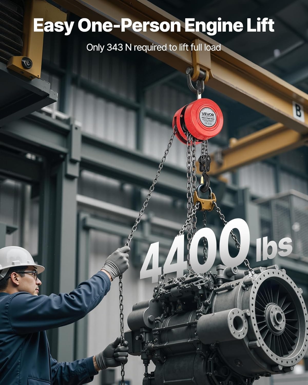 VEVOR Handmatige kettingtakel, draagvermogen 2 T, hefhoogte 3 m, met robuuste haak, G70-ketting, mechanische veiligheidsrem, goederenheffen voor garages, bouwplaatsen, magazijnen, rood