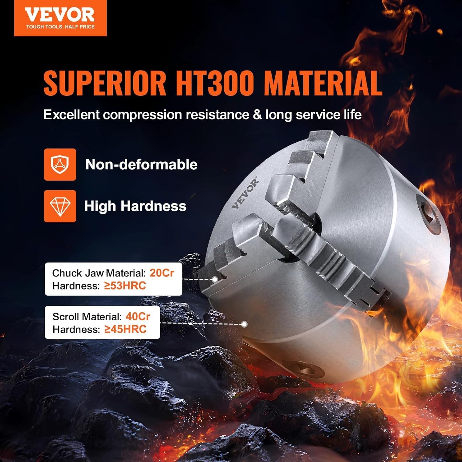 VEVOR 3-Jaw draaibank Chuck, 4", zelfcentrerende draaibank Chuck, 0,08-4 in/2-100 mm klembereik met T-sleutel bevestigingsschroeven omkeerbare kaken, voor draaibank 3D-printer bewerkingscentrum frezen