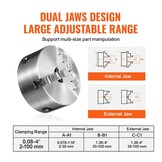 VEVOR 3-Jaw draaibank Chuck, 4", zelfcentrerende draaibank Chuck, 0,08-4 in/2-100 mm klembereik met T-sleutel bevestigingsschroeven omkeerbare kaken, voor draaibank 3D-printer bewerkingscentrum frezen