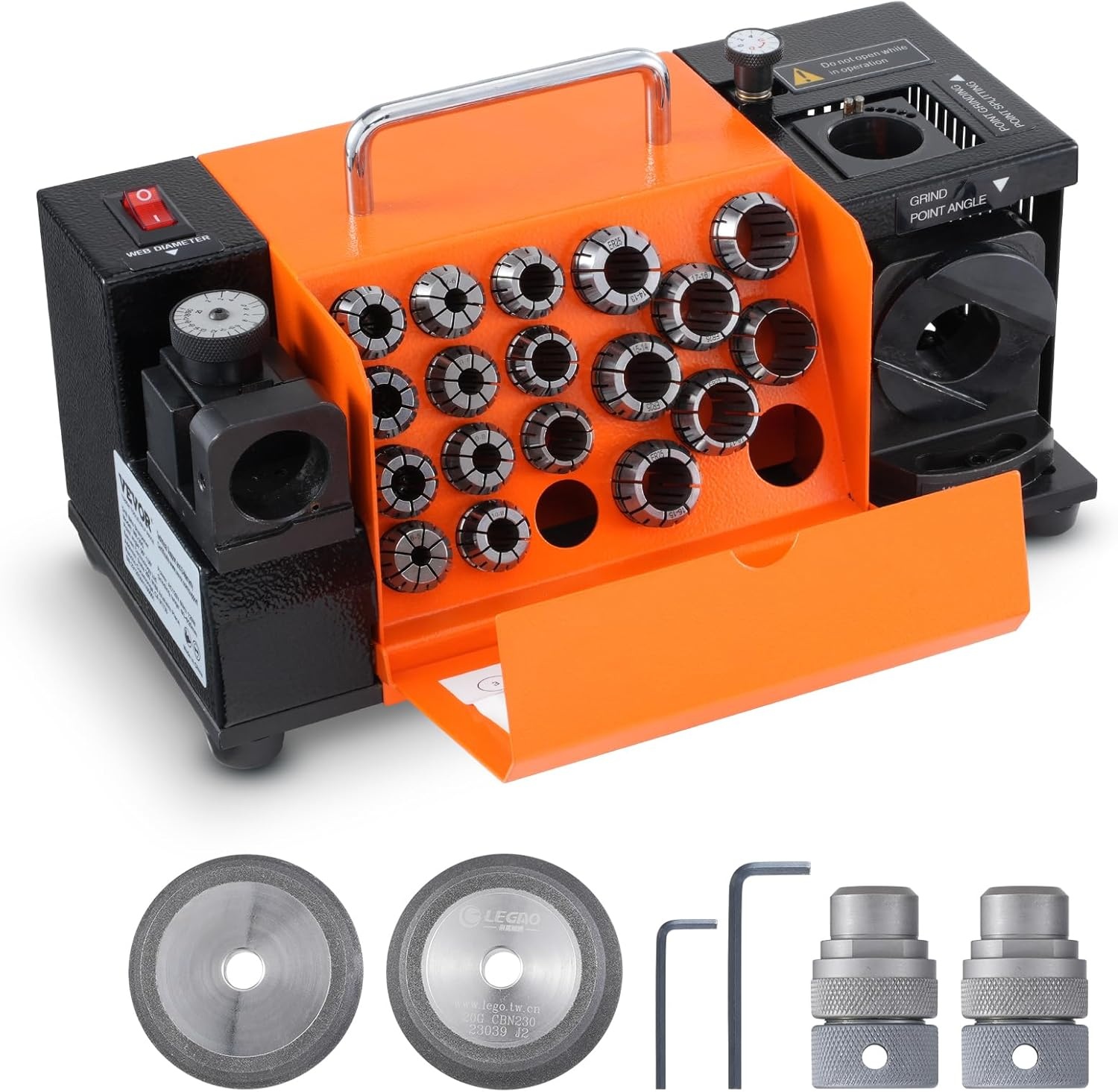 VEVOR Drill Sharpener, 3-20mm Drilling, Grinder, Lip Relief Angle and 95°-135° Point Angle, Adjustable Drill, Portable Grinder with 18 Collets, CBN & SDC Wheel