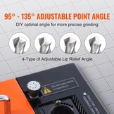 VEVOR Drill Sharpener, 3-20mm Drilling, Grinder, Lip Relief Angle and 95°-135° Point Angle, Adjustable Drill, Portable Grinder with 18 Collets, CBN & SDC Wheel