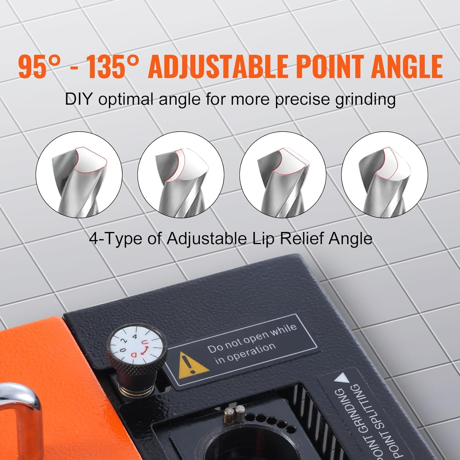 VEVOR Drill Sharpener, 3-20mm Drilling, Grinder, Lip Relief Angle and 95°-135° Point Angle, Adjustable Drill, Portable Grinder with 18 Collets, CBN & SDC Wheel