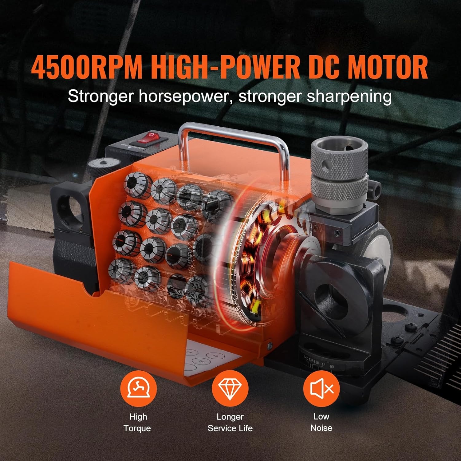 VEVOR Drill Sharpener, 3-20mm Drilling, Grinder, Lip Relief Angle and 95°-135° Point Angle, Adjustable Drill, Portable Grinder with 18 Collets, CBN & SDC Wheel