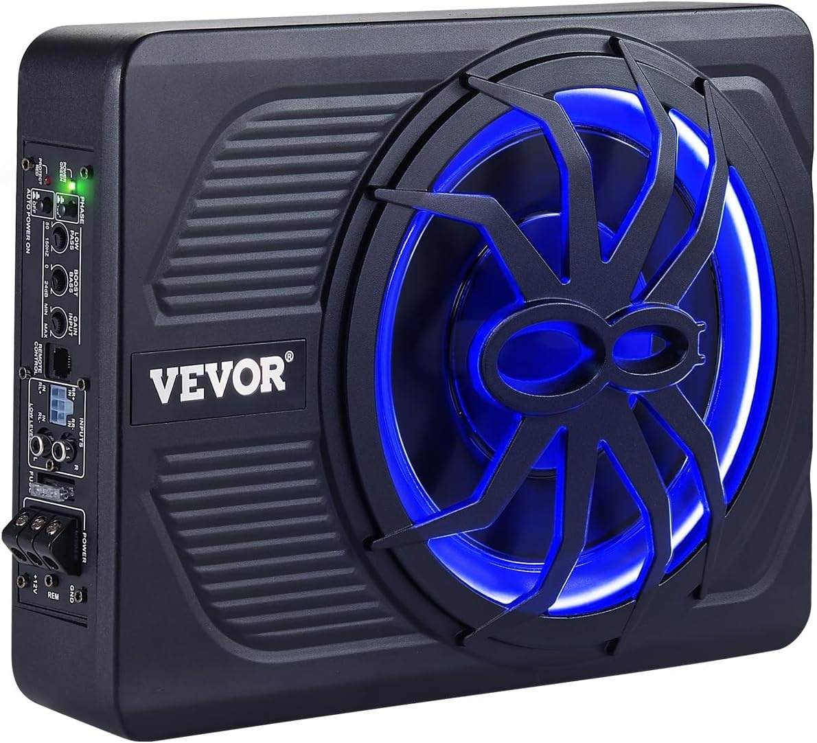VEVOR Actieve Auto Subwoofer 10 inch 440W - Zwarte Slanke Onderbouw Subwoofer met Ingebouwde Versterker