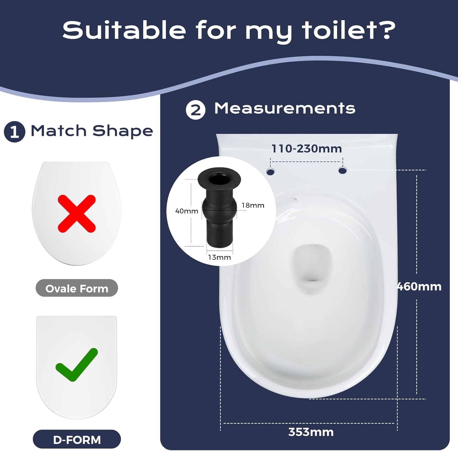 SAMODRA Premium toiletdeksel D-vorm, wc-bril met softclosemechanisme, wit wc-deksel met quick-release-functie en softclose, toiletbril met verstelbare scharnieren, wc-bril van duroplast