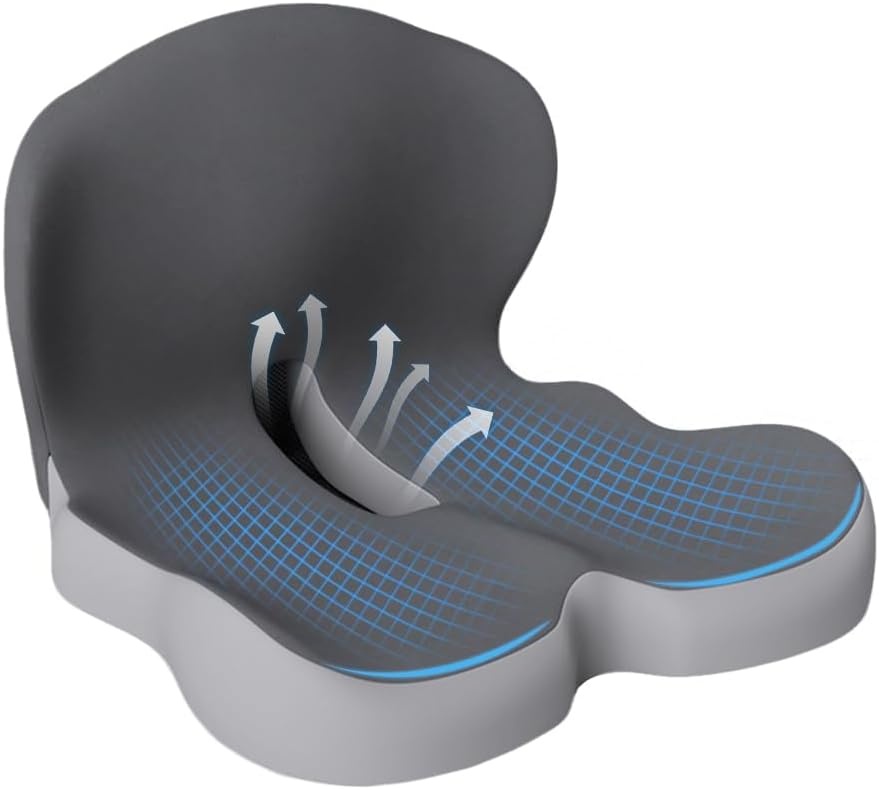 Orthopedisch zitkussen met rugleuning, zijdelingse ondersteuning en comfort, zitkussen voor bureaustoel en auto, ergonomisch, zitkussen, stuitbeenkussen, stoelkussen, zitring voor stuitbeenontlasting