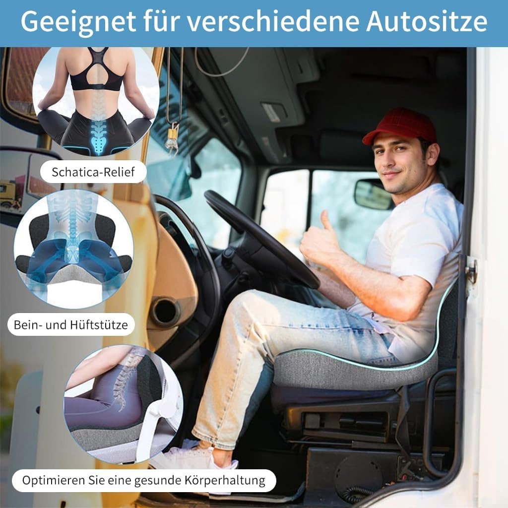 Orthopedisch zitkussen met rugleuning, zijdelingse ondersteuning en comfort, zitkussen voor bureaustoel en auto, ergonomisch, zitkussen, stuitbeenkussen, stoelkussen, zitring voor stuitbeenontlasting