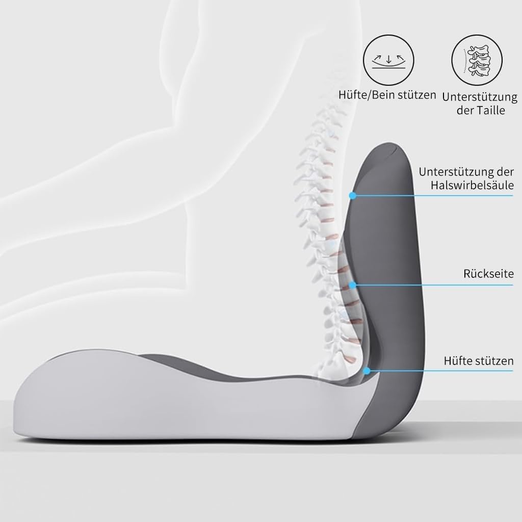 Orthopedisch zitkussen met rugleuning, zijdelingse ondersteuning en comfort, zitkussen voor bureaustoel en auto, ergonomisch, zitkussen, stuitbeenkussen, stoelkussen, zitring voor stuitbeenontlasting