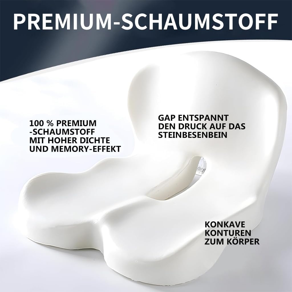 Orthopedisch zitkussen met rugleuning, zijdelingse ondersteuning en comfort, zitkussen voor bureaustoel en auto, ergonomisch, zitkussen, stuitbeenkussen, stoelkussen, zitring voor stuitbeenontlasting