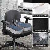 Orthopedisch zitkussen met rugleuning, zijdelingse ondersteuning en comfort, zitkussen voor bureaustoel en auto, ergonomisch, zitkussen, stuitbeenkussen, stoelkussen, zitring voor stuitbeenontlasting