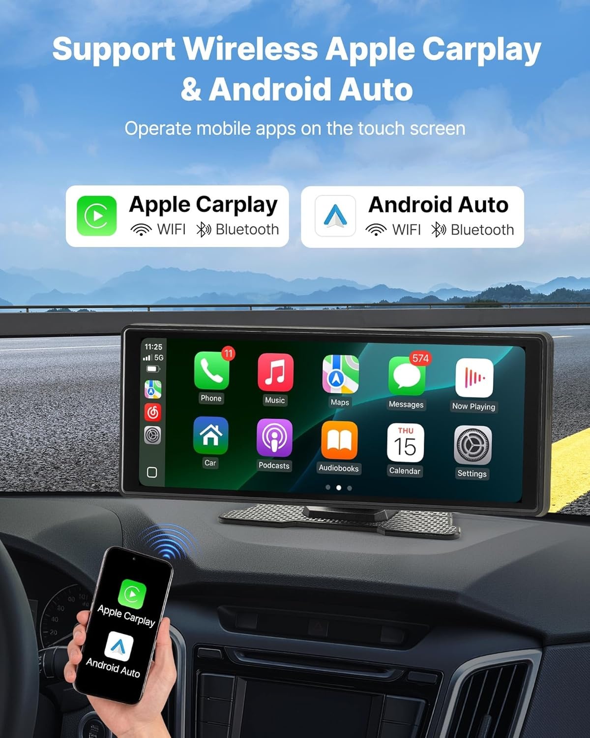 Draagbaar CarPlay Scherm 10" - Apple CarPlay & Android Auto met Korting!