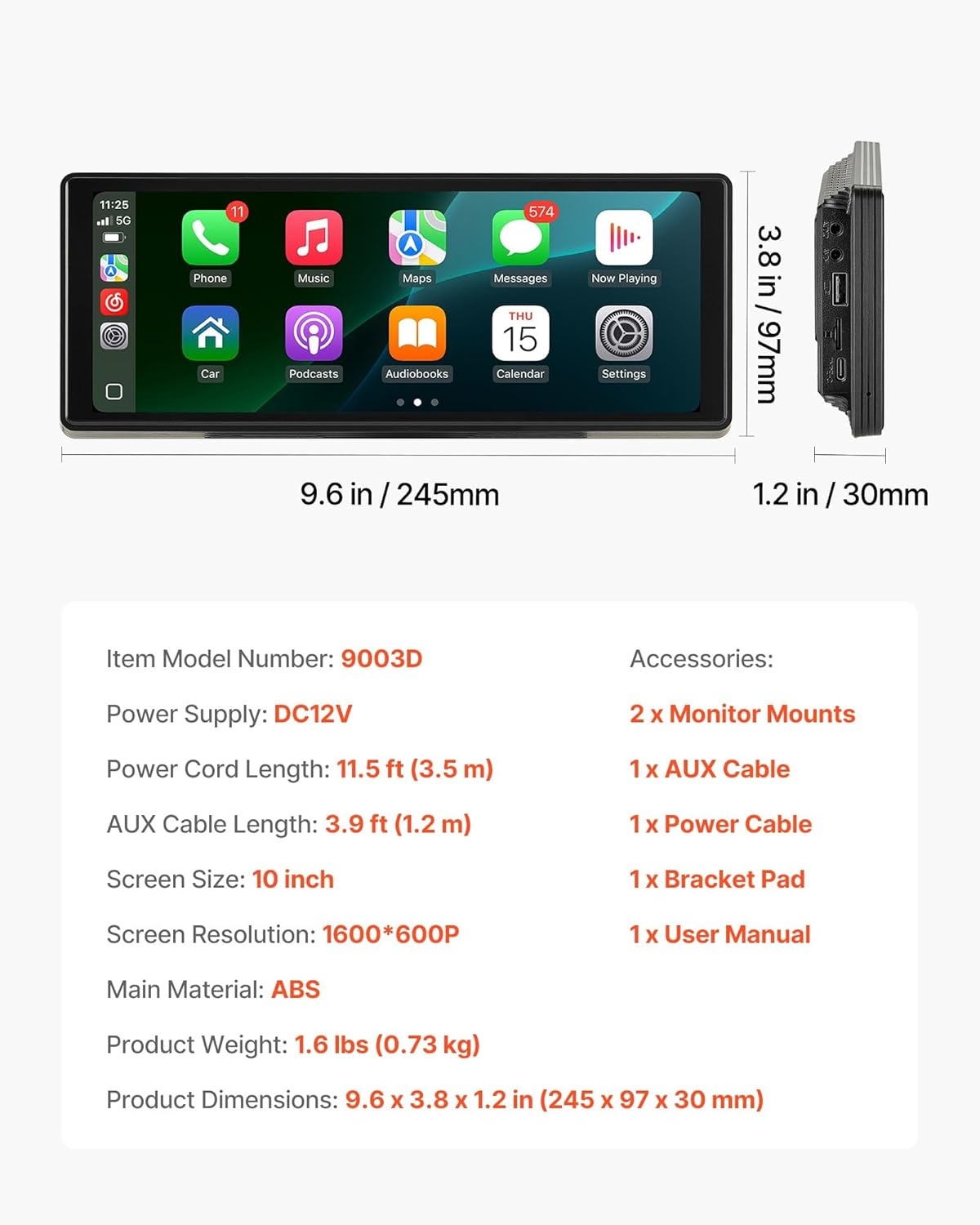 Draagbaar CarPlay Scherm 10" - Apple CarPlay & Android Auto met Korting!