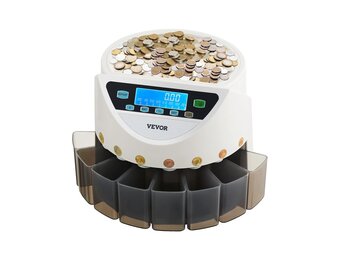 VEVOR Euro Coin Sorting Machine Calculator for Counting Coins for 8 Types of Euro Coins, Storage Capacity 850 Pieces, with LCD Display, 5 Tubes and Cash Boxes, Transaction
