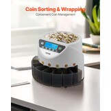 VEVOR Euro Coin Sorting Machine Calculator for Counting Coins for 8 Types of Euro Coins, Storage Capacity 850 Pieces, with LCD Display, 5 Tubes and Cash Boxes, Transaction