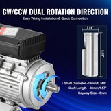 VEVOR Elektromotor 0,75 kW eenfasige luchtcompressormotor, 1400 tpm, AC 220-240 V, 5,45 A, frame 80, B3, 19 mm clavesas, CW/CCW-rotatie voor landbouwmachines en uitrusting