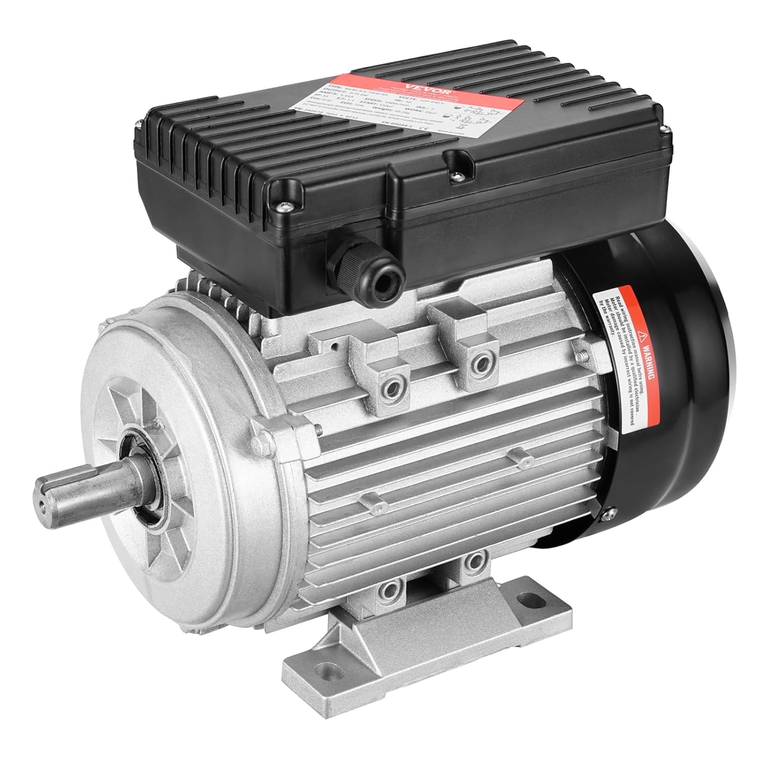 VEVOR Elektromotor 0,75 kW eenfasige luchtcompressormotor, 1400 tpm, AC 220-240 V, 5,45 A, frame 80, B3, 19 mm clavesas, CW/CCW-rotatie voor landbouwmachines en uitrusting
