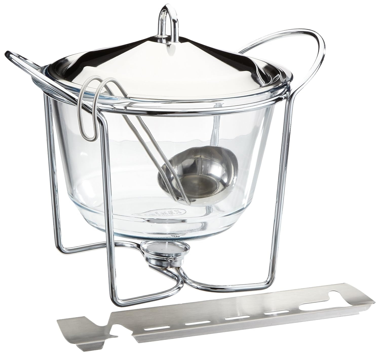 APS 65065 vuurtang punchset, suikertang, glazen kom, roestvrijstalen deksel, hoogglans gepolijst, warmer, verchroomd, opscheplepel, voor ca. 4 liter
