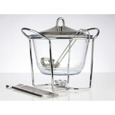 APS 65065 vuurtang punchset, suikertang, glazen kom, roestvrijstalen deksel, hoogglans gepolijst, warmer, verchroomd, opscheplepel, voor ca. 4 liter