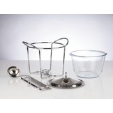 APS 65065 vuurtang punchset, suikertang, glazen kom, roestvrijstalen deksel, hoogglans gepolijst, warmer, verchroomd, opscheplepel, voor ca. 4 liter