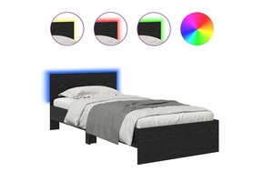 vidaXL Bedframe Zwart Eiken 90x200cm met LED & Hoofdbord - 34% Korting