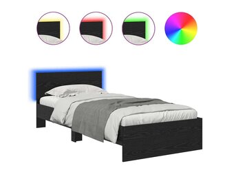 vidaXL Bedframe Zwart Eiken 90x200cm met LED & Hoofdbord - 34% Korting