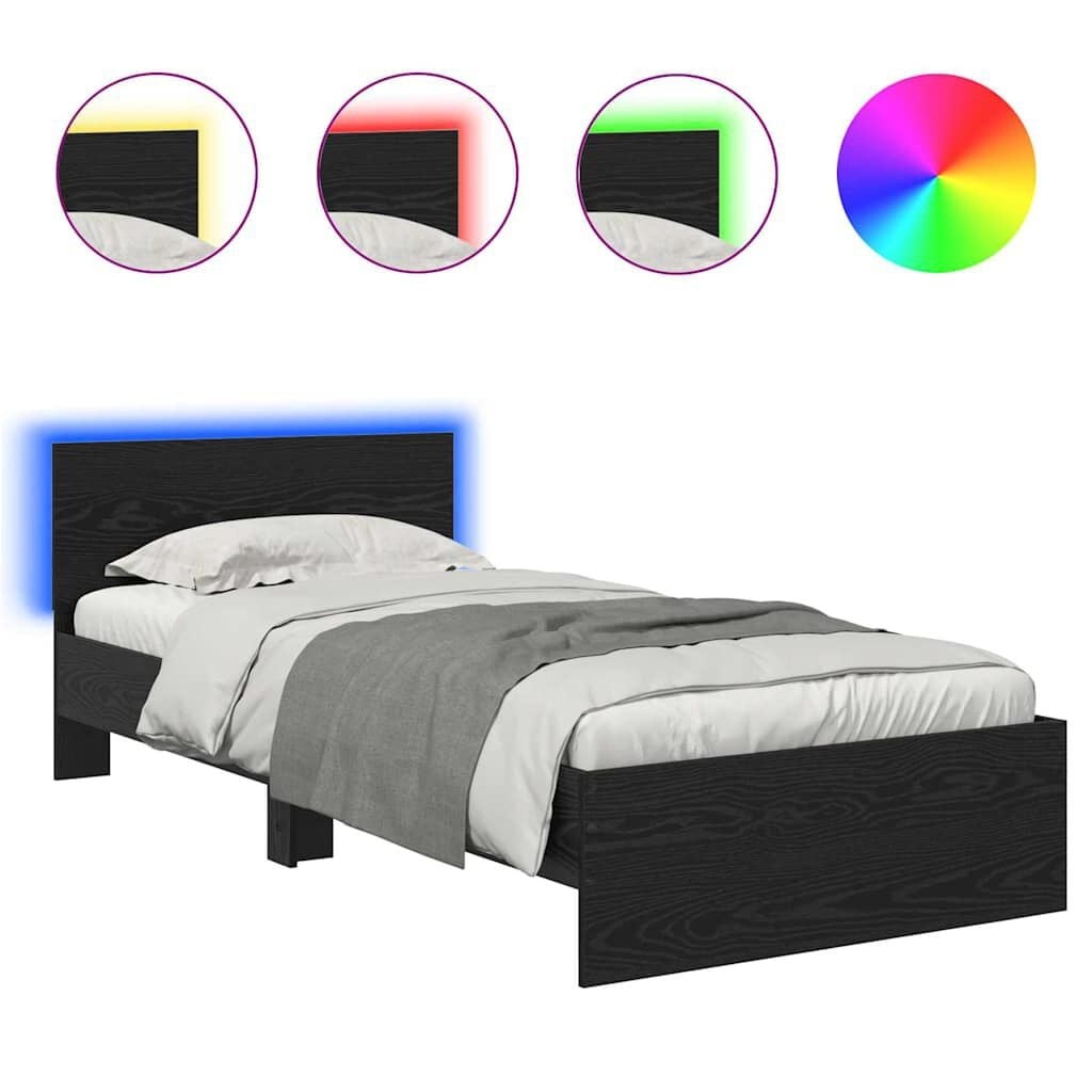 vidaXL Bedframe Zwart Eiken 90x200cm met LED & Hoofdbord - 34% Korting