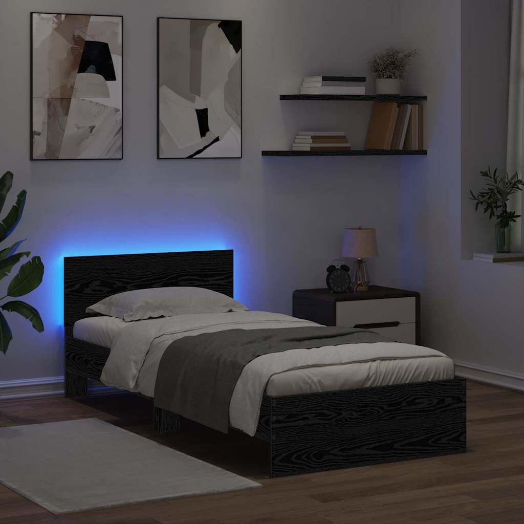vidaXL Bedframe Zwart Eiken 90x200cm met LED & Hoofdbord - 34% Korting