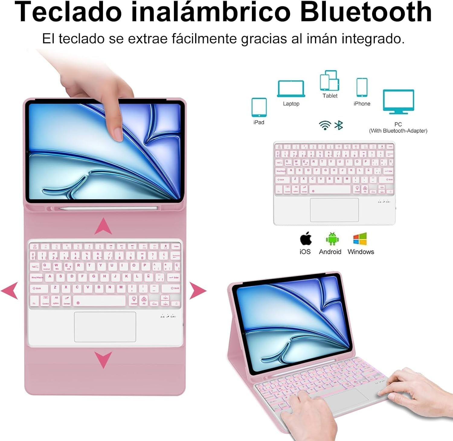 Toetsenbordhoes met Touchpad voor iPad Air 11 (M2) - Spaans - Roze - 27% Korting