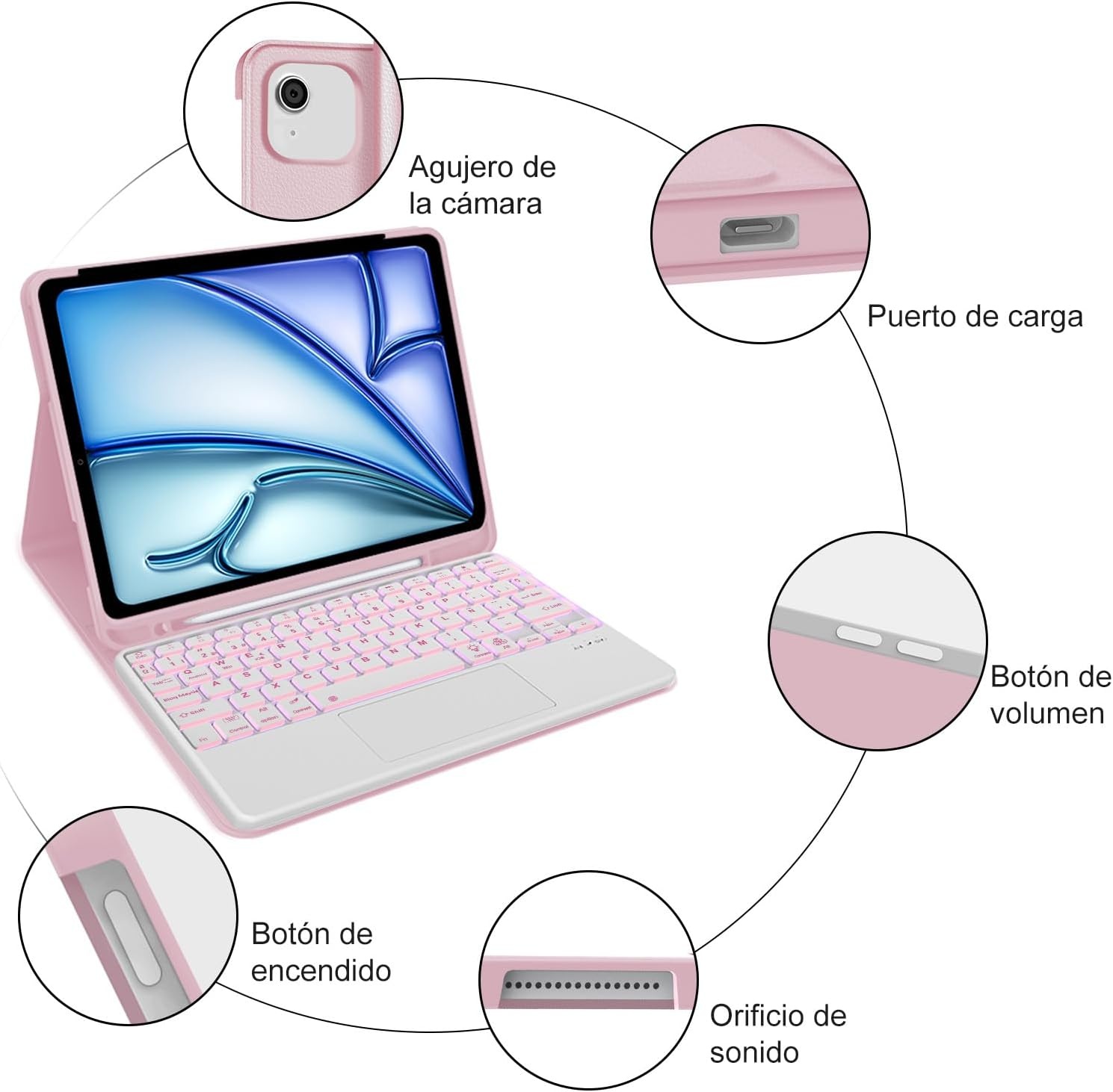 Toetsenbordhoes met Touchpad voor iPad Air 11 (M2) - Spaans - Roze - 27% Korting