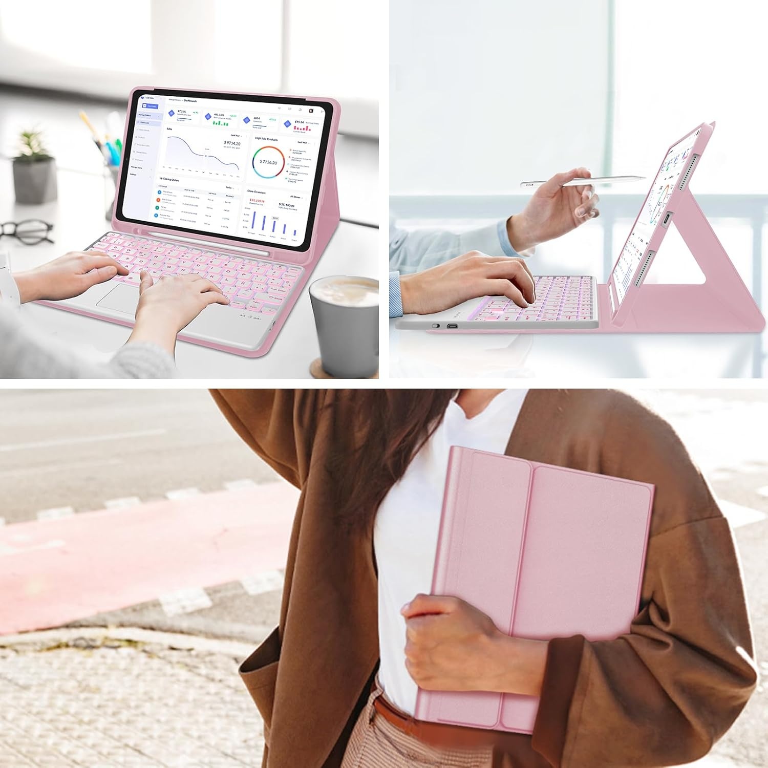 Toetsenbordhoes met Touchpad voor iPad Air 11 (M2) - Spaans - Roze - 27% Korting