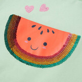Kindershirt Zachtgroen Maat 116 - Ruches & Watermeloen Pailletten (75% Korting)