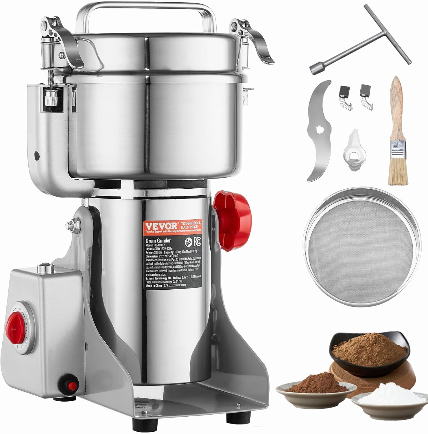 Krachtige Elektrische Graanmolen 1000g | 3000W | 270° Kantelbaar | RVS