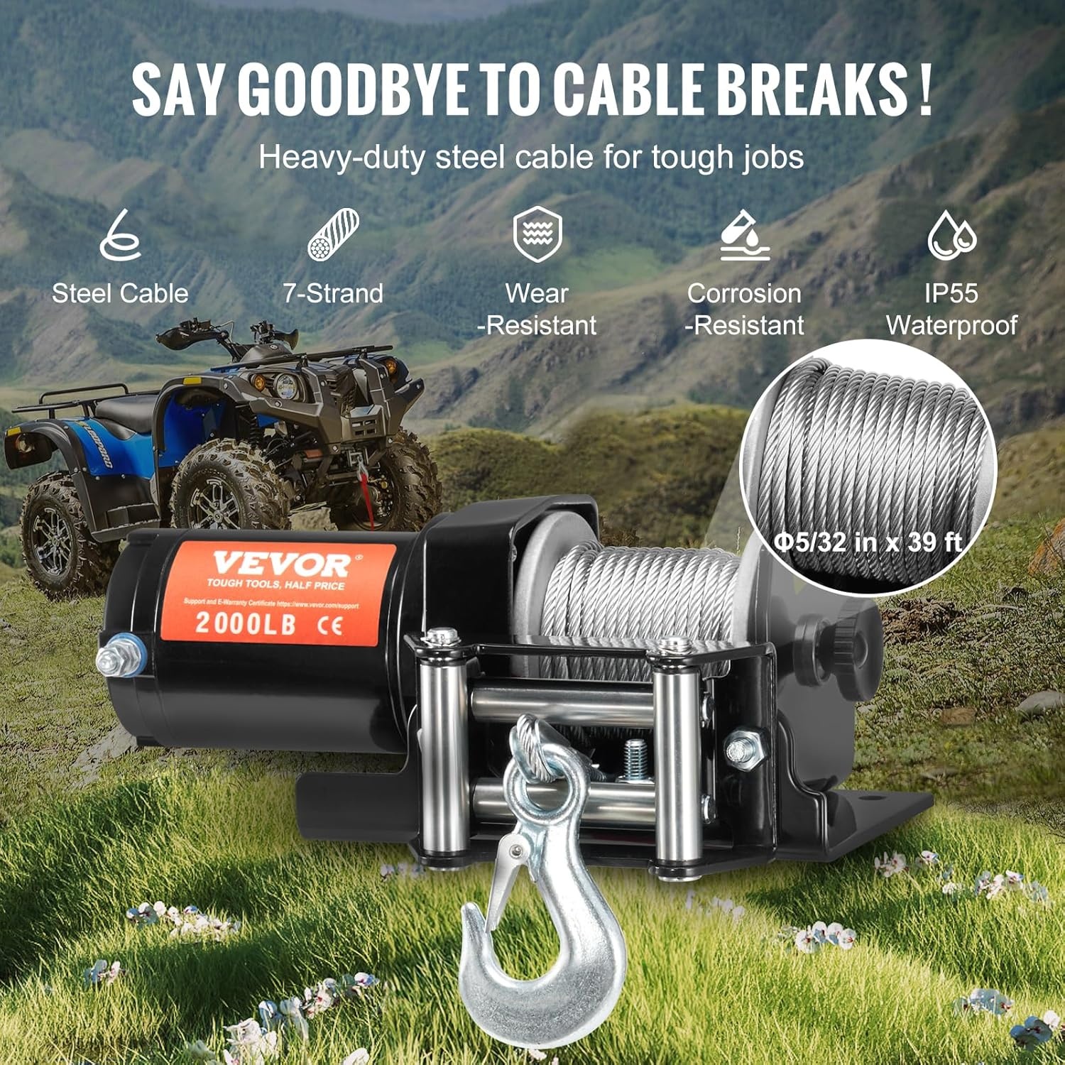 Elektrische Lier ATV/UTV Off-road - 907kg - 12V - 59% Korting