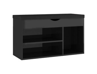 Schoenenbank met Kussen - Hoogglans Zwart - 80x30x47 cm - 34% Korting