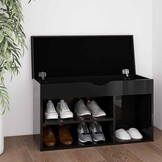 Schoenenbank met Kussen - Hoogglans Zwart - 80x30x47 cm - 34% Korting