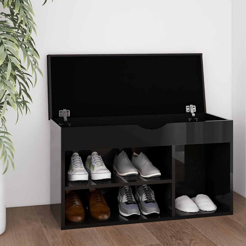 Schoenenbank met Kussen - Hoogglans Zwart - 80x30x47 cm - 34% Korting