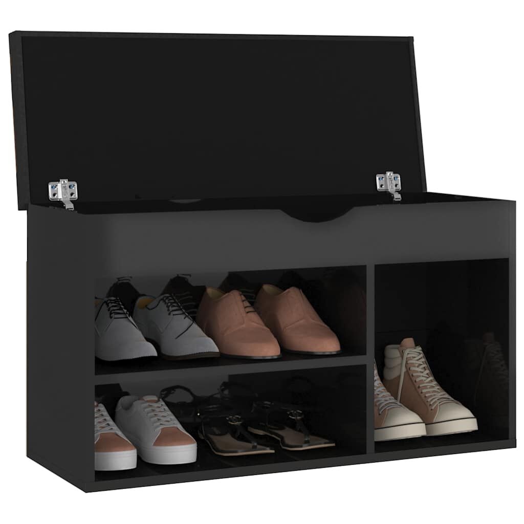 Schoenenbank met Kussen - Hoogglans Zwart - 80x30x47 cm - 34% Korting